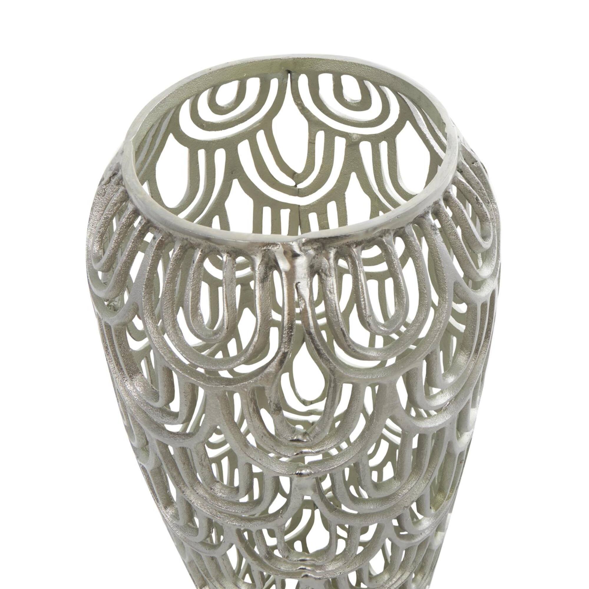 25" Silver Aluminum Metal Geometric Art Deco Inspired Arched Vase